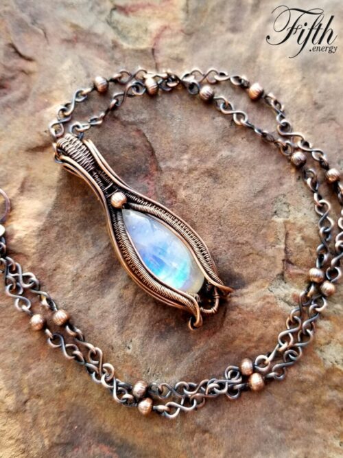 Blue flash moonstone necklace fifth energy jewelry 1
