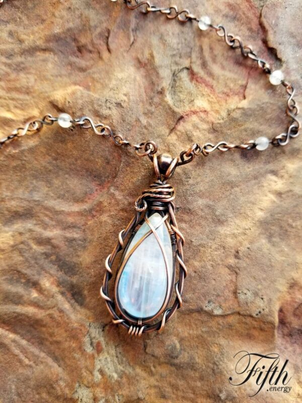 Teardrop moonstone necklace fifth energy jewelry