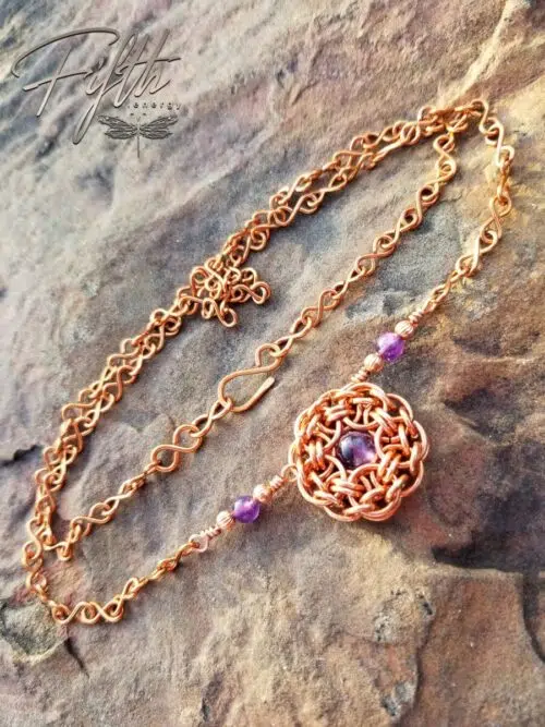 Amethyst Flower Necklace Copper Fifth Energy Jewelry