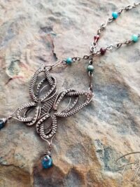 Copper Butterfly Necklace with Apatite and Garnet Gemstones