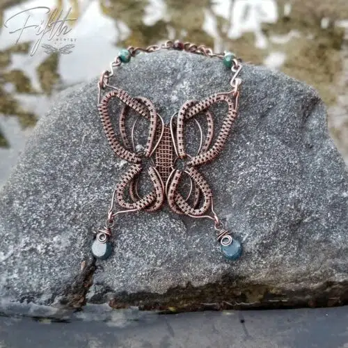 Copper Butterfly with Apatite Gemstones Fifth Energy Jewelry