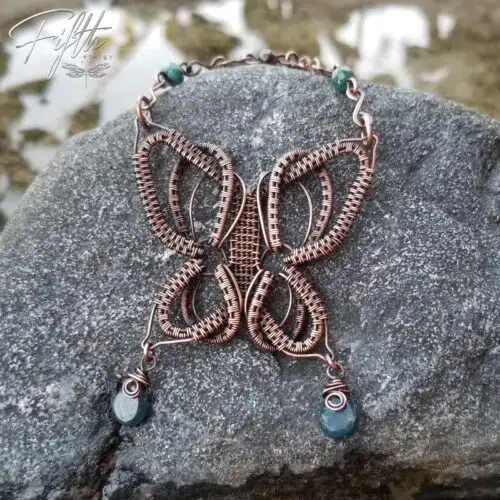 Copper Butterfly with Apatite Gemstones Fifth Energy Jewelry
