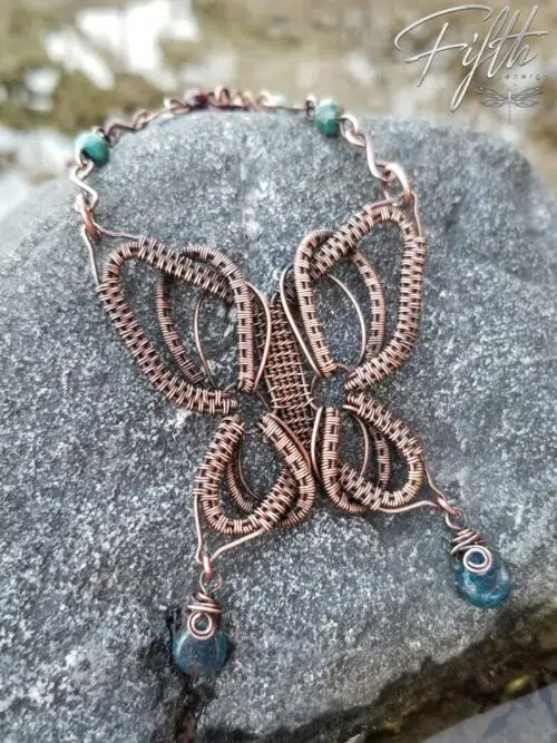 Copper Butterfly with Apatite Gemstones Fifth Energy Jewelry