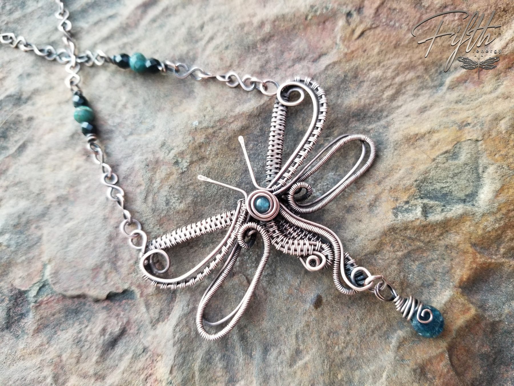 Dragonfly Necklace with Apatite Gemstones - Fifth Energy Jewelry