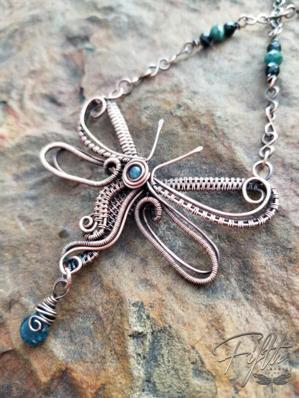 Dragonfly with Apatite Copper Necklace Fifth Energy Jewelry
