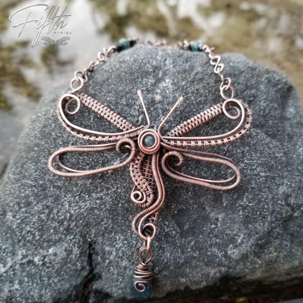 Dragonfly with Apatite Copper Necklace Fifth Energy Jewelry