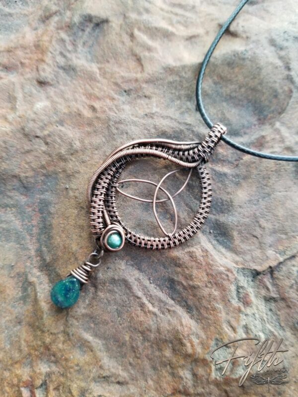 Trinity Knot Necklace with Apatite Copper Fifth Energy Jewelry