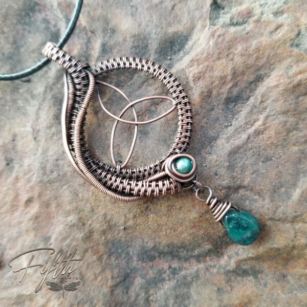 Trinity knot with apatite copper necklace fifth energy jewelry