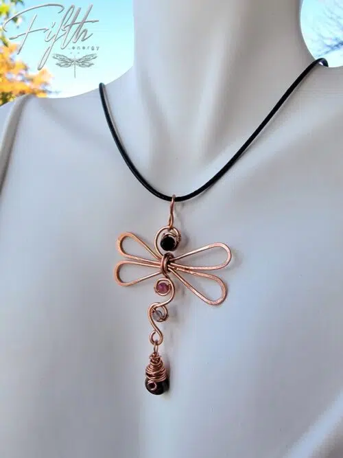 Black Pink Whimsical Tourmaline Dragonfly Necklace Fifth Energy Jewelry