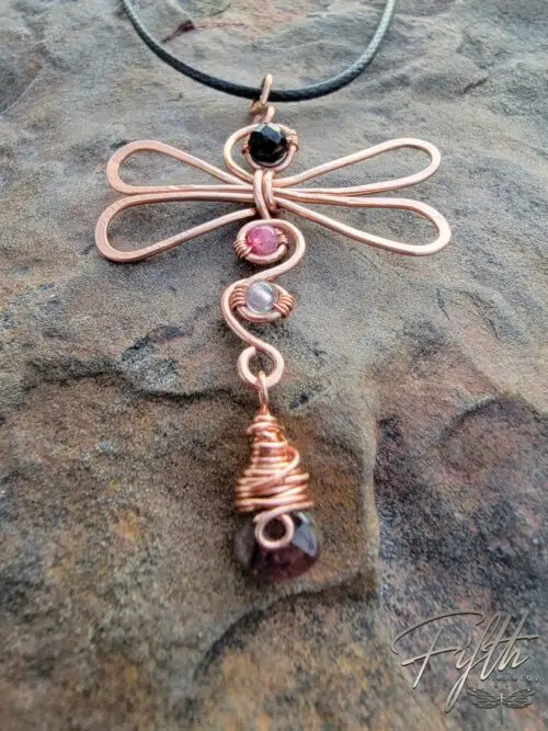Black Pink Whimsical Tourmaline Dragonfly Necklace Fifth Energy Jewelry