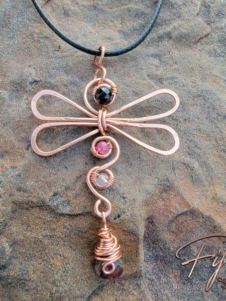 Black Pink Whimsical Tourmaline Dragonfly Necklace Fifth Energy Jewelry