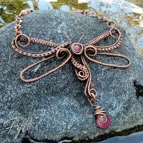 Pink Tourmaline & Copper Dragonfly Choker Necklace Fifth Energy Jewelry