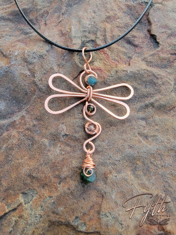 Green Black Tourmaline Dragonfly Copper Necklace Fifth Energy Jewelry