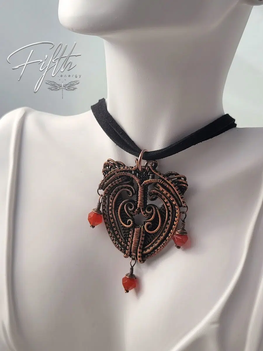 Carnelian Copper Heart Choker Fifth Energy Jewelry