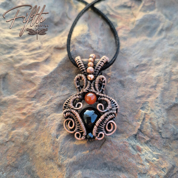 Copper amulet triple gemstone necklace fifth energy jewelry