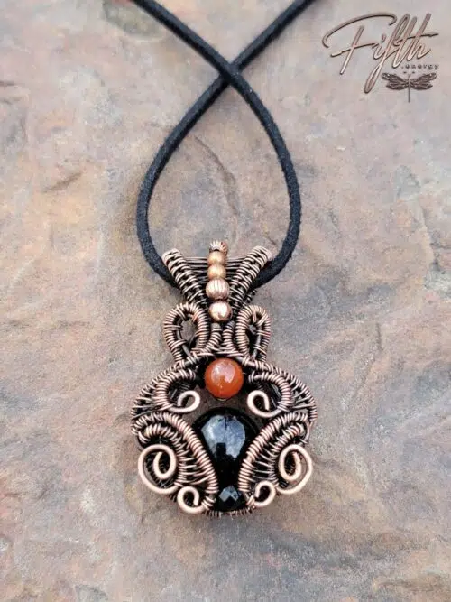 Copper Amulet Triple Gemstone Necklace Fifth Energy Jewelry