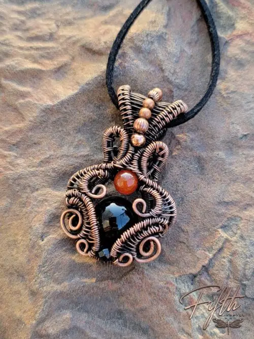 Copper Amulet Triple Gemstone Necklace Fifth Energy Jewelry