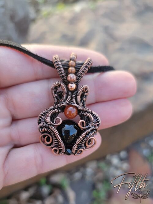 Copper amulet triple gemstone necklace fifth energy jewelry