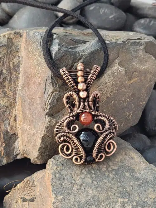 Copper Amulet Triple Gemstone Necklace Fifth Energy Jewelry