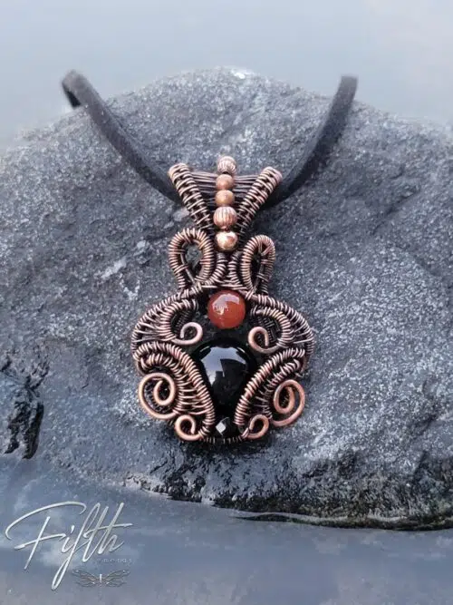 Copper Amulet Triple Gemstone Necklace Fifth Energy Jewelry
