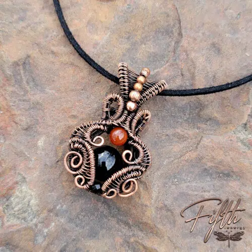 Copper Amulet Triple Gemstone Necklace Fifth Energy Jewelry