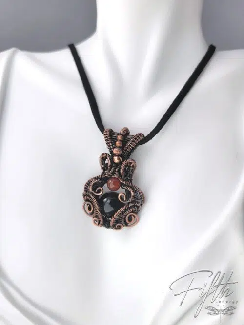 Copper Amulet Triple Gemstone Necklace Fifth Energy Jewelry