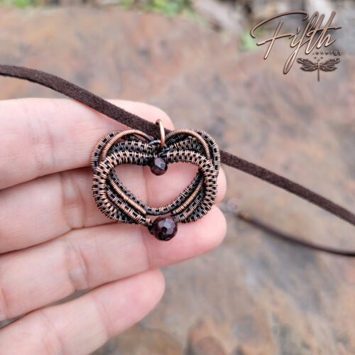 Intertwined Copper Garnet Heart Necklace Fifth Energy Jewelry
