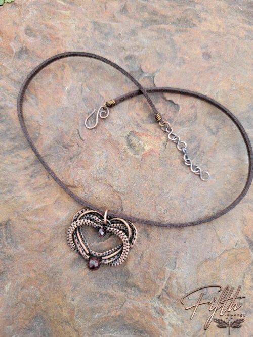 Intertwined Copper Garnet Heart Necklace Fifth Energy Jewelry