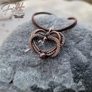 Intertwined Copper Garnet Heart Necklace Fifth Energy Jewelry