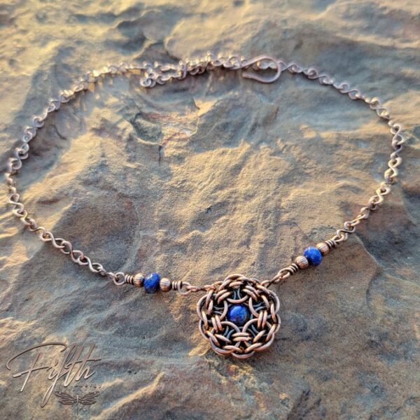Lapis Lazuli Copper Flower Necklace Fifth Energy Jewelry