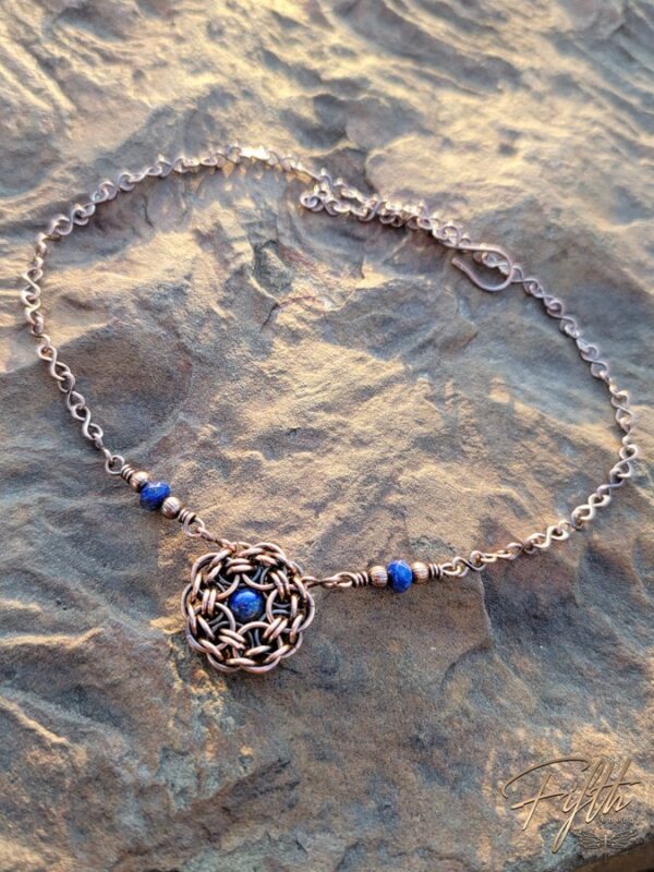 Lapis lazuli copper flower necklace fifth energy jewelry
