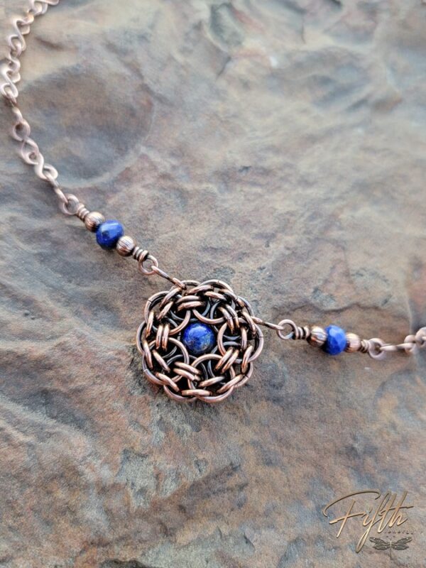 Lapis Lazuli Copper Flower Necklace Fifth Energy Jewelry