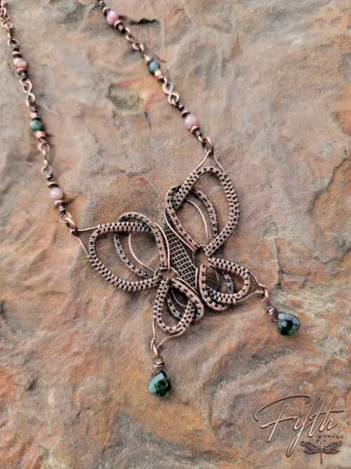 Tourmaline Copper Butterfly Necklace Fifth Energy Jewelry