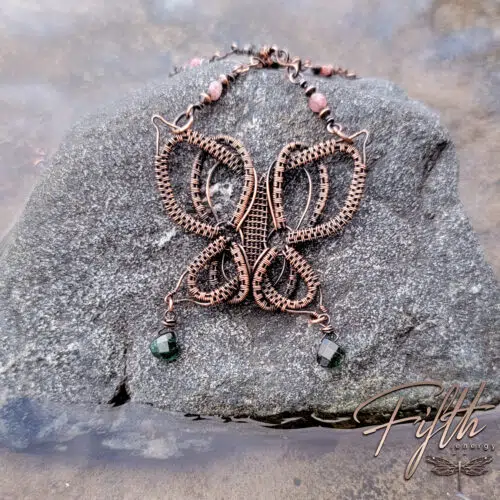 Tourmaline Copper Butterfly Necklace Fifth Energy Jewelry