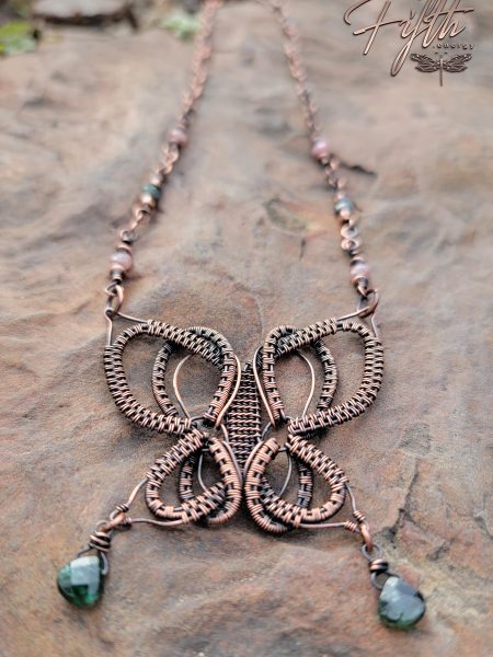 Tourmaline copper butterfly necklace