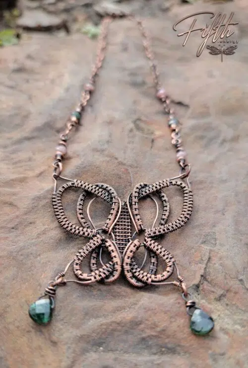 Tourmaline Copper Butterfly Necklace Fifth Energy Jewelry