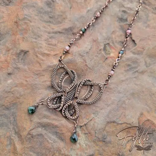 Tourmaline Copper Butterfly Necklace Fifth Energy Jewelry