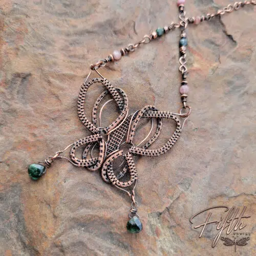Tourmaline Copper Butterfly Necklace Fifth Energy Jewelry