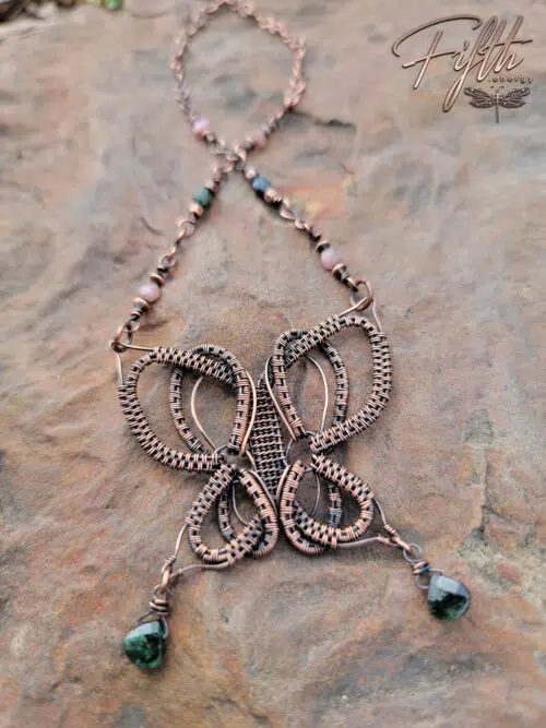 Tourmaline Copper Butterfly Necklace Fifth Energy Jewelry