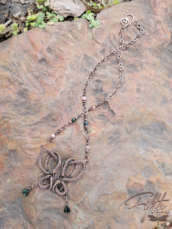 Tourmaline Copper Butterfly Necklace Fifth Energy Jewelry