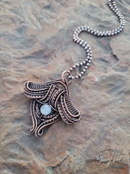 Moonstone Luna Moth Copper Necklace Fifth Energy Jewelry