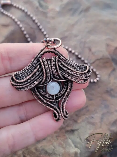 Moonstone Luna Moth Copper Necklace Fifth Energy Jewelry