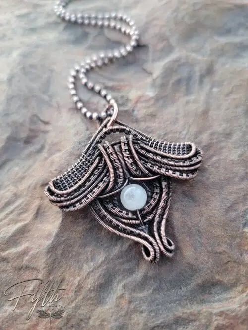 Moonstone Luna Moth Copper Necklace Fifth Energy Jewelry