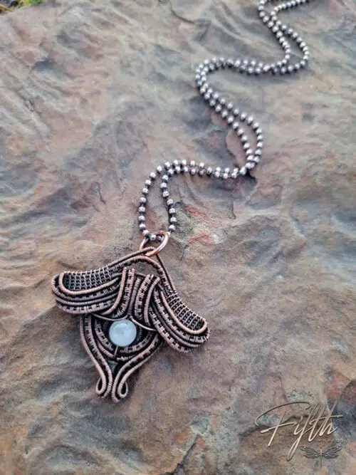 Moonstone Luna Moth Copper Necklace Fifth Energy Jewelry