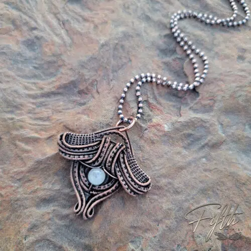 Moonstone Luna Moth Copper Necklace Fifth Energy Jewelry