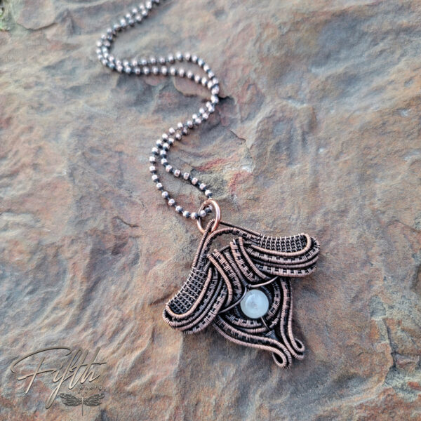 Moonstone Luna Moth Copper Necklace Fifth Energy Jewelry