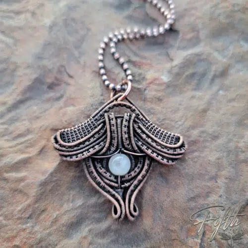 Moonstone Luna Moth Copper Necklace Fifth Energy Jewelry