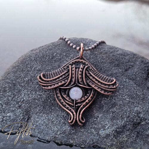 Moonstone luna moth copper necklace fifth energy jewelry