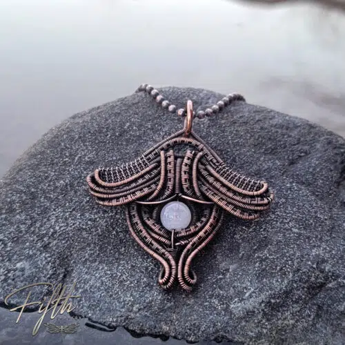 Moonstone Luna Moth Copper Necklace Fifth Energy Jewelry