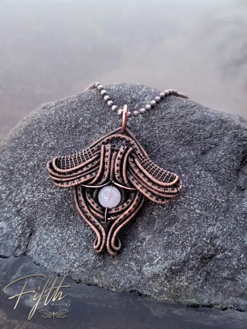 Moonstone Luna Moth Copper Necklace Fifth Energy Jewelry